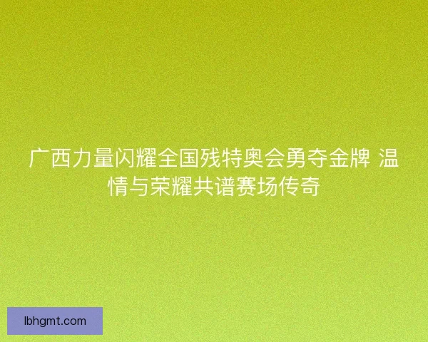 广西力量闪耀全国残特奥会勇夺金牌 温情与荣耀共谱赛场传奇